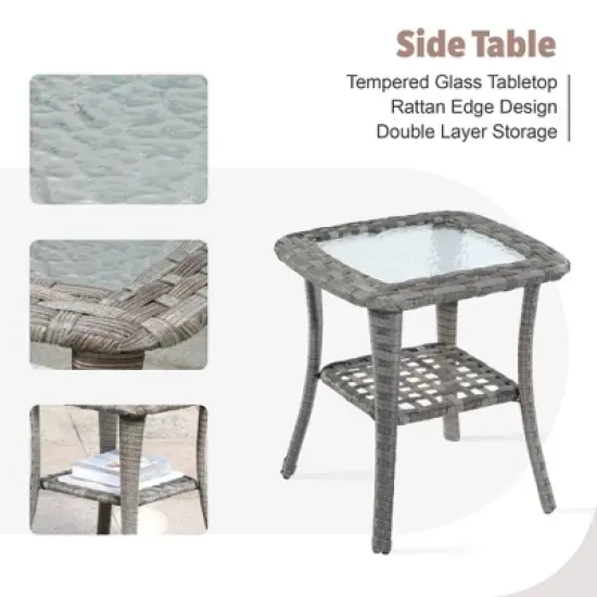 Tenaya 10pc Wicker Outdoor Patio Furniture Set Conversation Sofa with a Storage Fire Pit and Cushions image {10}