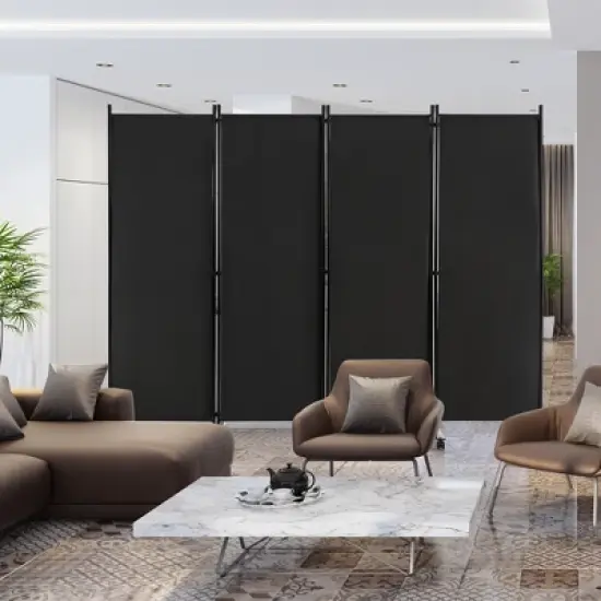 Costway 4-Panel Folding Room Divider 6FT Rolling Privacy Screen with Lockable Wheels Black/Brown/Grey/White image {1}