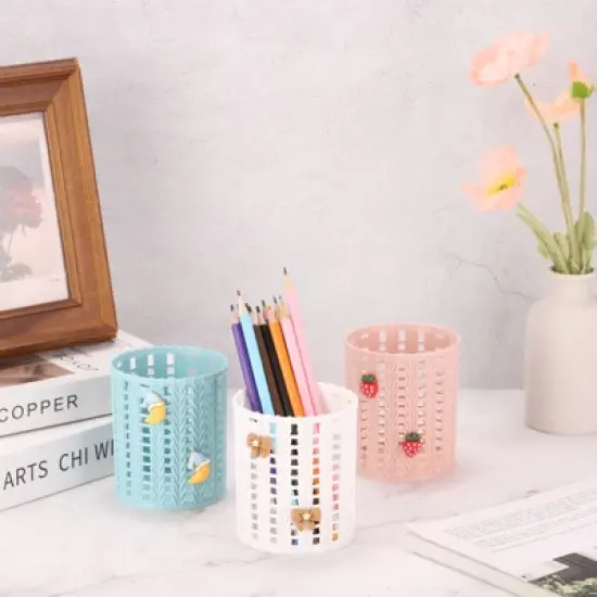 Unique Bargains Sunflower Pattern Plastic Cute Large-capacity Decorative Pencil Holder image {3}