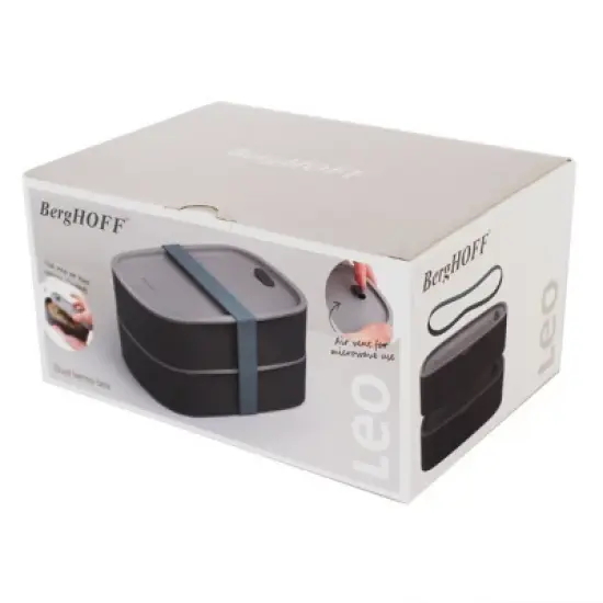 BergHOFF Leo 3Pc Dual Bento Box Set 1.7 Qt. with Strap, Gray & Mint image {8}