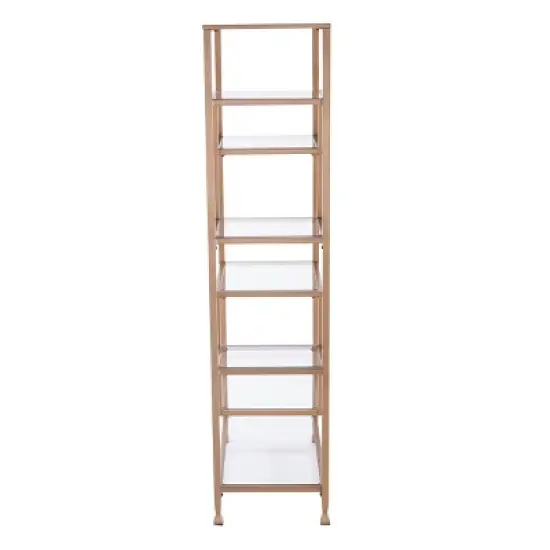 68" Jamel Metal Glass Asymmetrical Etagere Bookcase Gold - Aiden Lane image {3}
