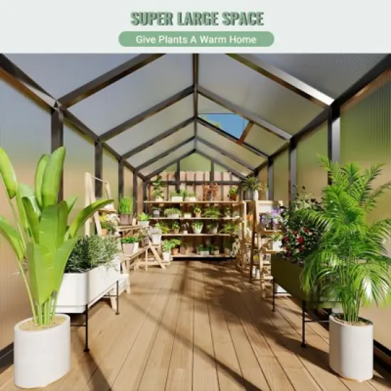 6x10 Ft Aluminum Frame Polycarbonate Accessible Greenhouses with Roof Vents and Sliding Doors Suitable for Outdoor Gardens and Backyards, Black image {3}