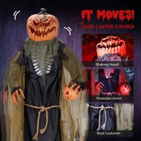 Syemin Decorative Holiday Scene Props 7ft Pumpkin Man Halloween Standing Decoration Halloween Inflatable Outdoor Decorations, Black, 48"*12"*84" image {4}