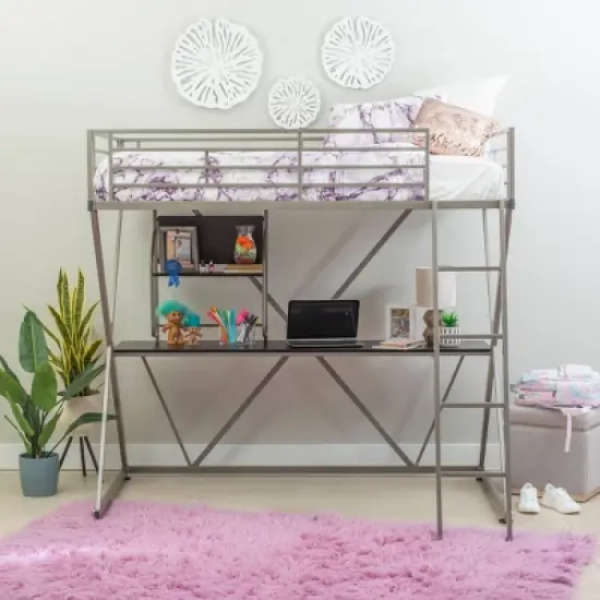 Zachary Loft Bed Pewter - Powell image {1}