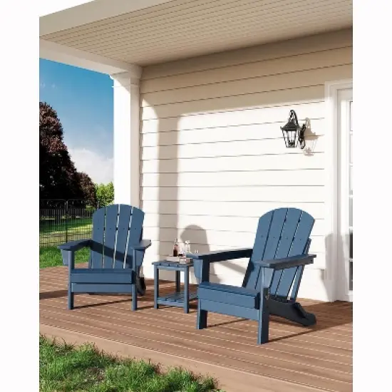 3-Piece Folding Adirondack Chairs Set of 2 with Side Table, HDPE Plastic Outdoor Chairs with Wood Texture image {10}