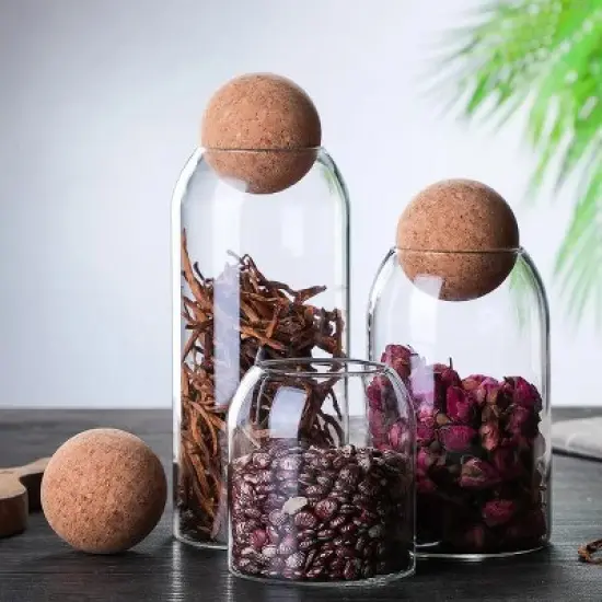 1 SET Storage ball jar, glass tea jar, minimalist cork jar, sealed candy jar, storage jar, coffee jar, dry food storage jar, coffee storage container image {1}