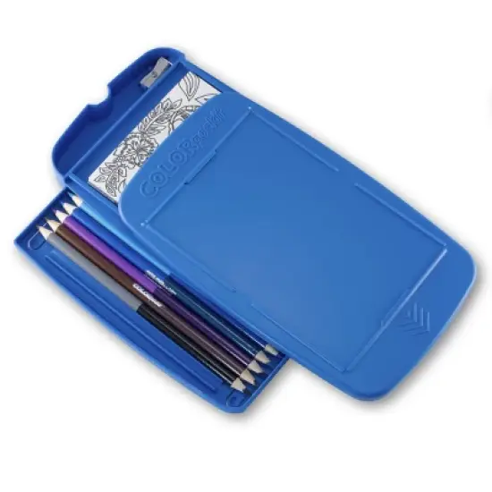 Kaplan Early Learning COLORpockit Portable Coloring Kit with Storage Bag & Bonus ABC Learning Cards - Blue - 44 Pieces image {2}