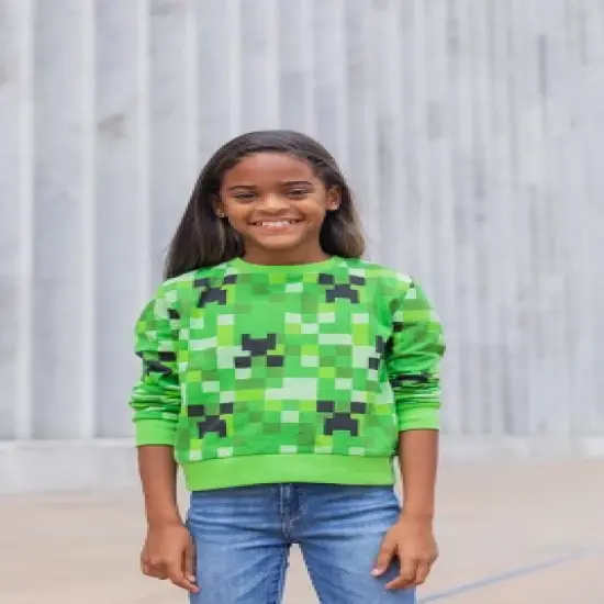 Minecraft Creeper Girls French Terry Pullover Sweatshirt Little Kid to Big Kid image {1}