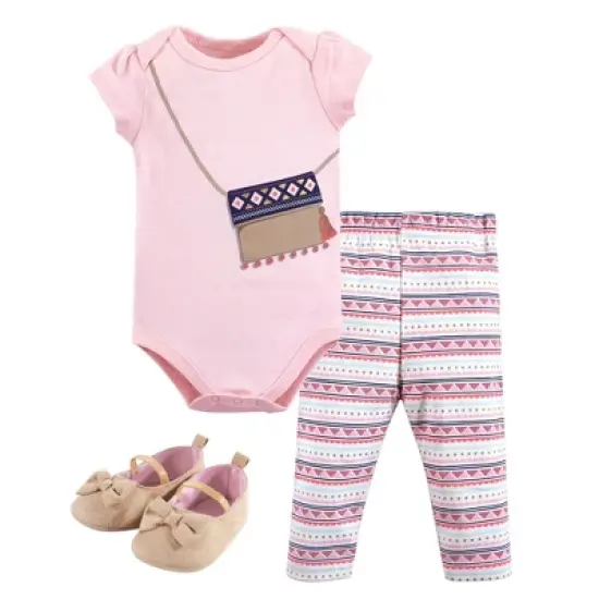 Little Treasure Baby Girl Cotton Bodysuit, Pant and Shoe 3pc Set, Free Spirit image {1}