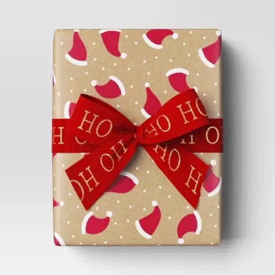 40" 220 sq ft Christmas Roll Wrap Santa Hats on Kraft - Wondershop&trade; image {1}