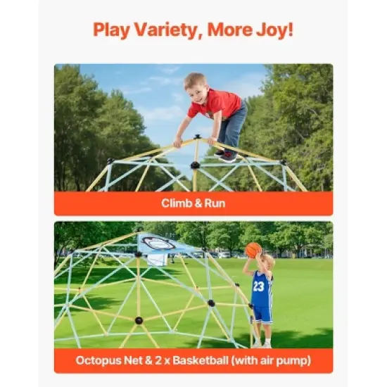 VEVOR Climbing Dome, 10FT Geometric Dome Climber, 1000LBS Loading Jungle Gym Playground with 2 Basketballs & Octopus Net, Blue&Yellow image {3}