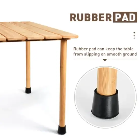 Tirrinia 26" x 26" Folding Indoor Outdoor Portable Natural Bamboo Picnic Table with Carrying Bag & Free Picnic Pad, Outdoor Portable All-Purpose Table image {6}