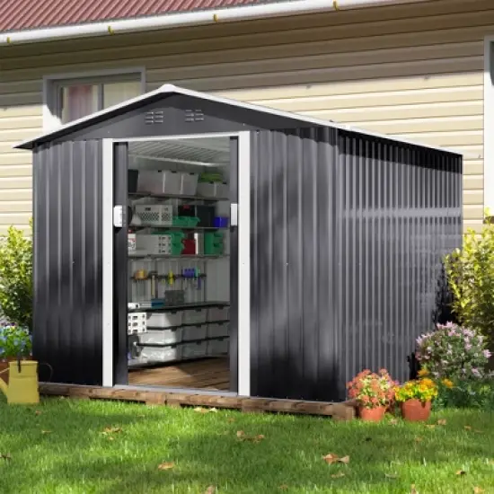 Sandinrayli 8.4 ft. W x 8.4 ft. D Outdoor Storage Metal Shed Garden Tool Steel Shed with Sliding Doors and Vents(70.56 sq. ft.) image {7}