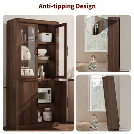 Tall Kitchen Pantry, Pantry Storage Cabinet  & Adjustable Shelves, Farmhouse Freestanding Pantry Cupboard & Large Storage Space image {8}