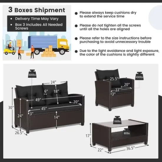 Tangkula 8PCS Outdoor Conversation Set Patio PE Rattan Set w/ Glass Table & Sofa Cushions image {8}