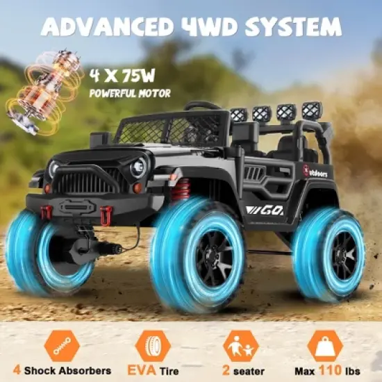 ANPABO 24 V 4WD Truck Two Seater With Parent Remote Control And Bluetooth Music Player 3-8 Years Old image {8}
