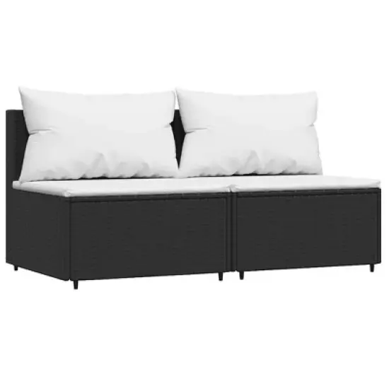 vidaXL Patio Middle Sofa Black with white cushions PE rattan Standard image {9}