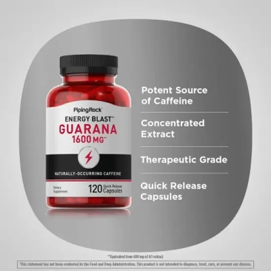 Piping Rock Guarana Capsules 1600 mg | 120 Count image {3}