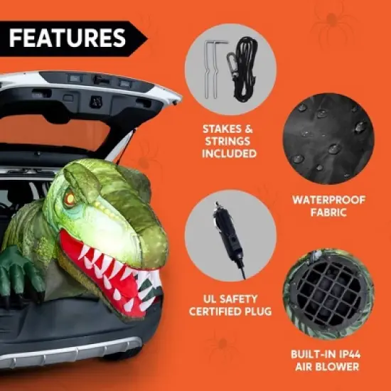 Joyfy 3.6 FT Halloween Inflatable Outdoor Decorations, Animated Dinosaur Trunk or Treat Car Inflatable with LEDs for Halloween Party Yard Decoration image {5}