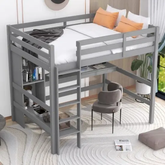 Full Size Loft Bed with Multifunction Shelves and Under-Bed Desk - ModernLuxe image {2}