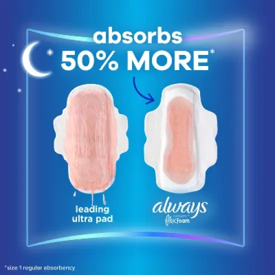 Always Infinity Extra Heavy Absorbency Overnight Sanitary Pads with Wings - Unscented image {2}