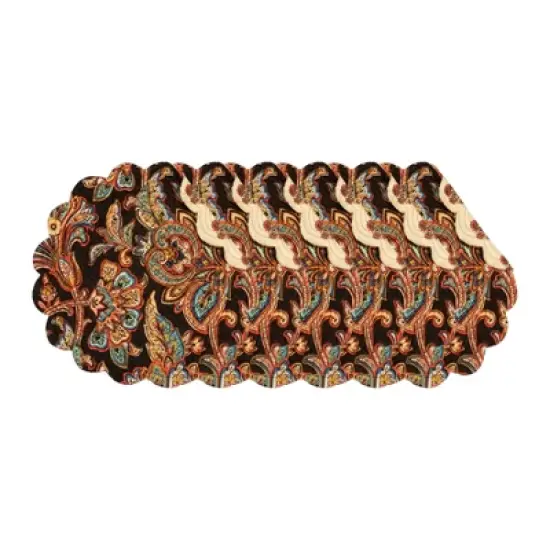 C&F Home Dorothy Autumnal Brown Quilted Scalloped Paisley Floral Accents Placemats Set of 6, 17" image {7}