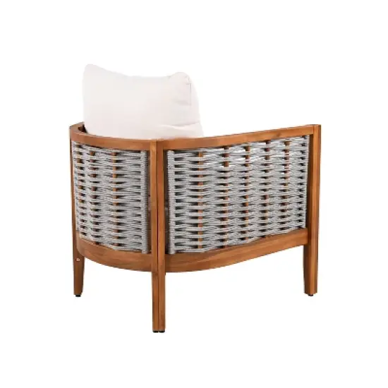 Christopher Knight Home Liliana Modern Patio Acacia Wood Woven Rope Armchair with Thick Cushions image {6}