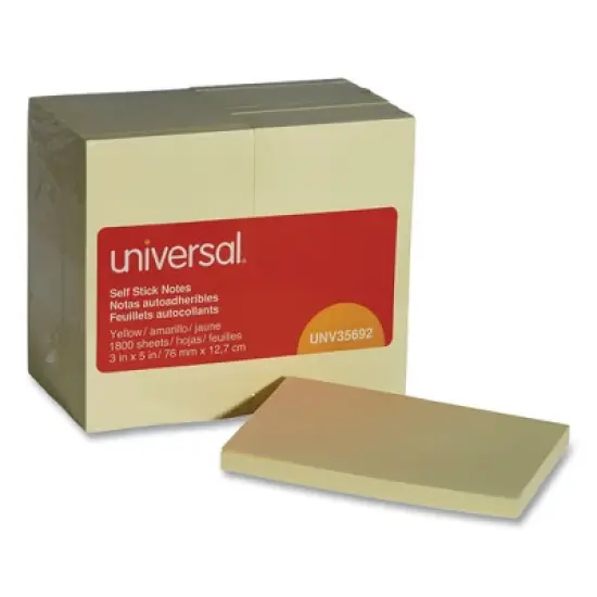Universal Self-Stick Note Pad Value Pack, 3" x 5", Yellow, 100 Sheets/Pad, 18 Pads/Pack image {4}