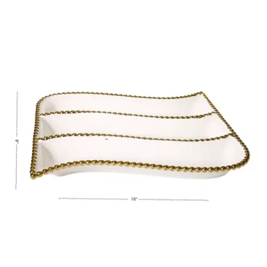 Classic Touch 11&rdquo; White Porcelain 3 compartment relish dish with Gold Beaded Border image {3}