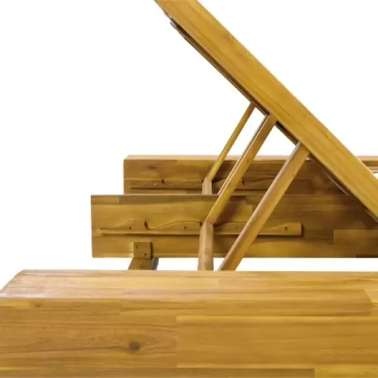 Christopher Knight Home Thira Rustic Outdoor Acacia Wood Double Chaise Lounge with Adjustable Back, No Cushion Included image {7}