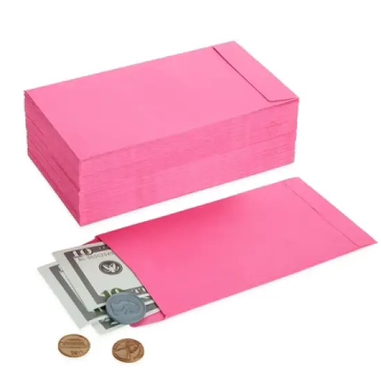 Paper Junkie 100 Pack Money Envelopes for Cash, Payroll, Money Saving, Coins, Currency, 100GSM, Pink, 6.5 x 3.5 inches image {7}