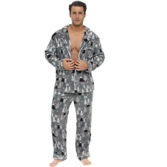 Men's Soft Plush Fleece Pajama Lounge Set, Warm Long Sleeve Shirt and Pants, PJ image {13}