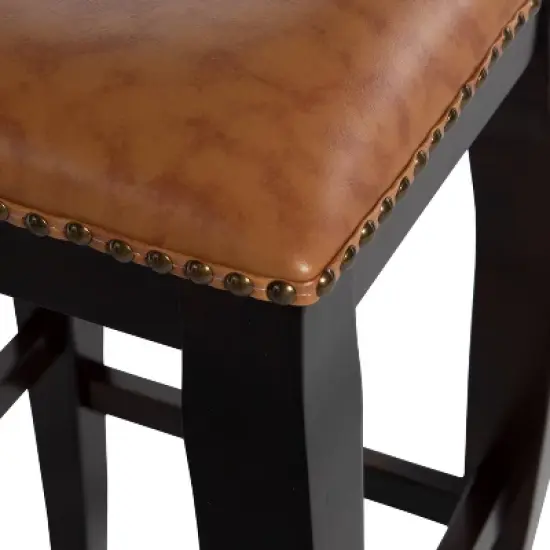 San Francisco Backless Faux Leather Barstool Wood Caramel - Linon image {3}