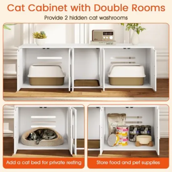 Tangkula 58" Hidden Cat Washroom Furniture w/ Double Rooms Sisal Scratching Mat image {6}