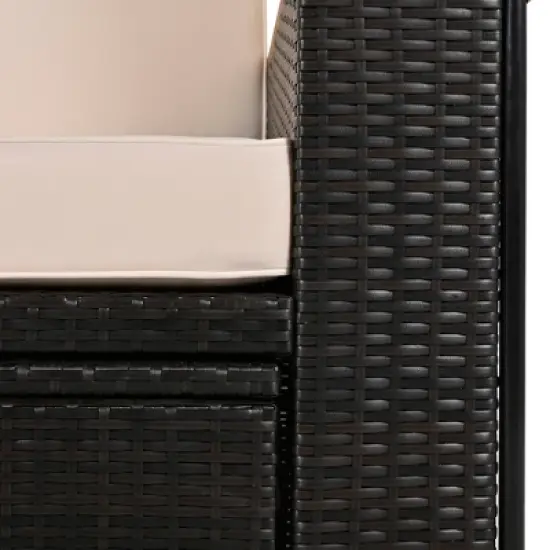 2-Piece Outdoor Rattan Daybed with 5 Tilt Angles, Lounge Roof Set Patio Sofa Loveseat Cushioned Chair with Bench, Beige/Gray-HABITRIO image {14}