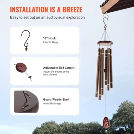 VEVOR Wind Chimes for Outside, 42", Deep Tone Wind Chimes with 6 Tubes, Unique Large Memorial Wind Chimes for Anniversary, Dark Brown image {6}