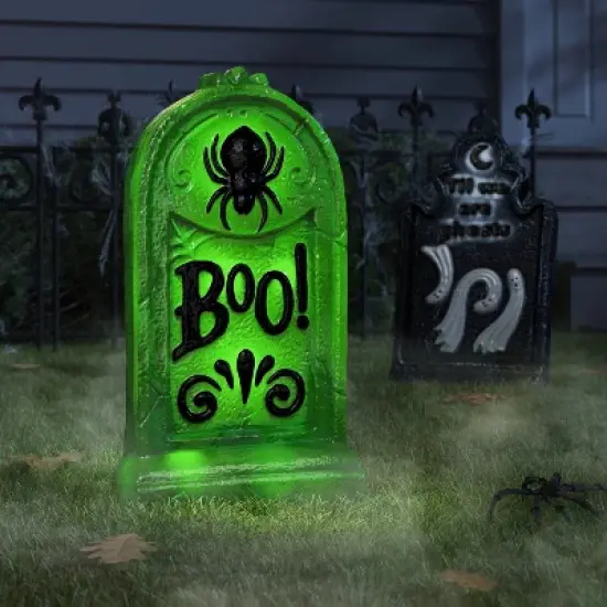 21" 'Boo!' Plastic Glow Tombstones Halloween Decorative Prop Neon Green - Hyde and EEK! Boutique&trade; image {1}
