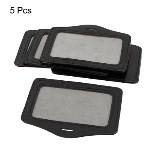 Unique Bargains 5 Pcs Faux Leather Horizontal Name   Office ID Card Holders 9cmx5.5cm Black image {1}