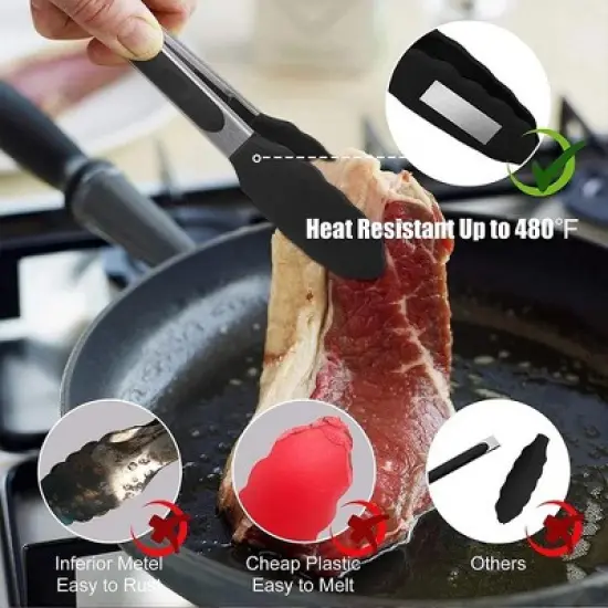 MOVSSOU Kitchen Tongs Set with Silicone Tips Stainless Steel Heat Resistant image {2}