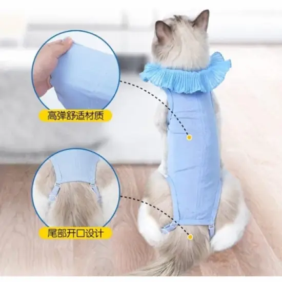Cat Recovery Suit,Soft Anti-Licking Bodysuit with Adjustable Buckle,E-Collar Substitute,Warm After Shaving Light Blue M image {4}