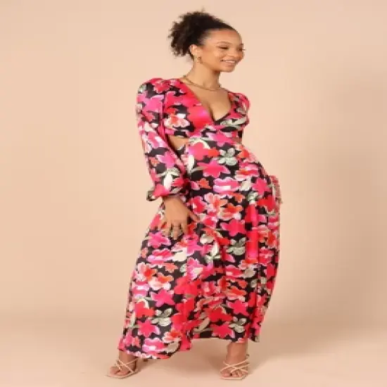 Petal and Pup Womens Teena Puff Sleeve Cutout Midi Dress image {7}