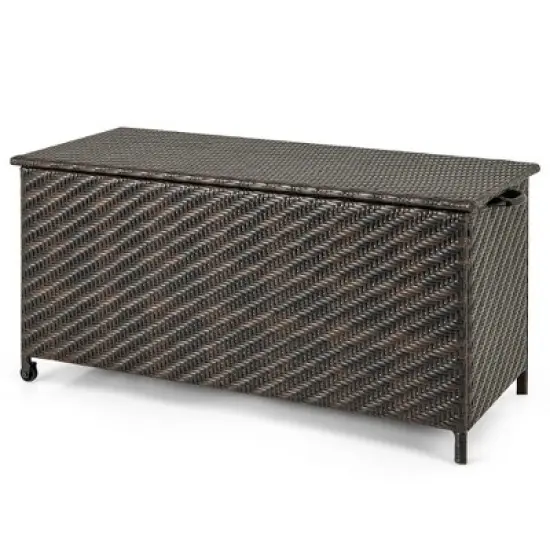 Tangkula Tightly-Woven Rattan Deck Box w/ Polyester Liner Universal Wheels & Gas Strut image {10}