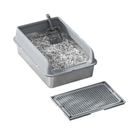 Large Stainless Steel Litter Box with Lid, Litter Box with Sifter Scoop and Double Layer Litter Mat, 6" Deep Metal Cat Litter Box image {8}