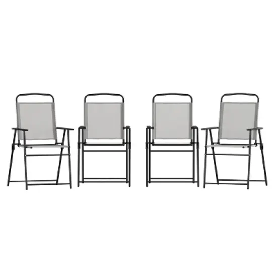 Flash Furniture Set of 4 Mystic Folding Patio Sling Chairs, Outdoor Textilene Lawn Chairs with Armrests image {4}