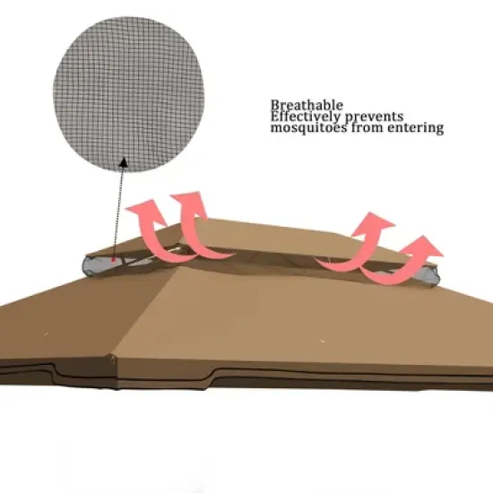 Gulches 10x12 Ft Outdoor Patio Gazebo Replacement Canopy - Double Tiered Tent Roof Cover Only (Frame Not Included), Tan image {1}