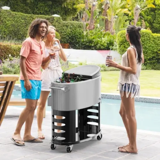 Karl Home 70QT Oval Freezer Patio Cooler Cart image {1}