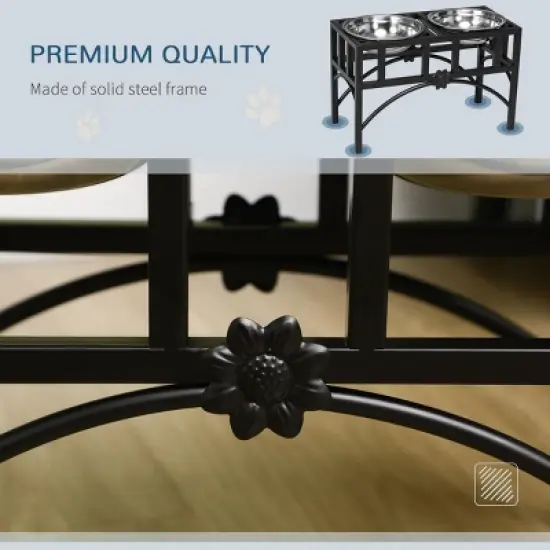 INFURNIC Pet Bowl Elevated Dog Feeding Station with Stainless Steel Bowls Non Slip Heavy Duty Design, Black, 17"*8.25"*10.5" image {2}