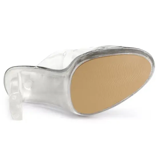 Allegra K Women's Clear Platform Block Heeled Slides Sandals image {4}