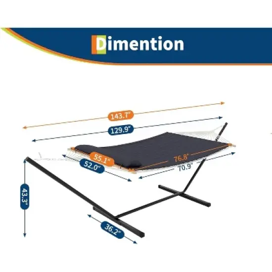 Hammocks 2 Person Hammock with Collapsible Steel Frame, Double Rope Hammock with Polyester Pad, 450lb Support, UV-Resistant image {5}