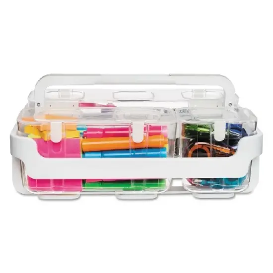 deflecto Stackable Caddy Organizer with S, M and L Containers, Plastic, 10.5 x 14 x 6.5, White Caddy/Clear Containers image {3}